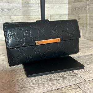 Gucci monogram black leather long wallet vintage EUC